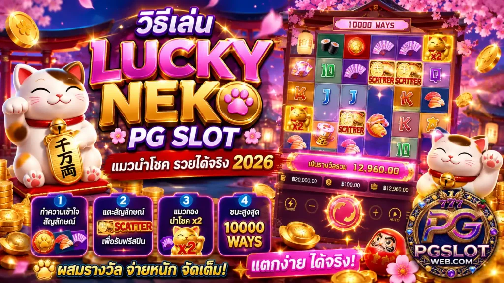 วิธีเล่น lucky neko pg slot 2026 แมวนำโชคทำเงินได้จริง